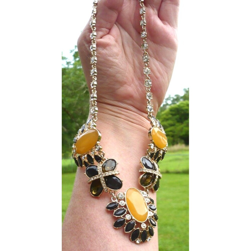 Ann Taylor Vgt Statement Grey-Green Yellow Clear Rhinestone Career Y2K Going Out